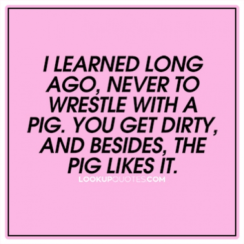 I learned long ago, never to wrestle with a pig. You get dirty, and besides, the pig likes it.